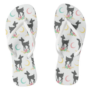 Hirschmuster, Baby Deer, Boho, Blume, Mond Flip Flops