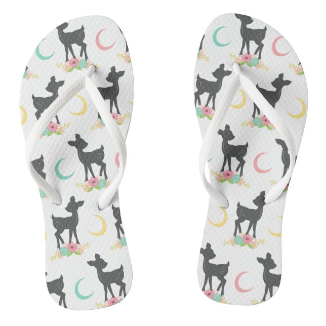 Hirschmuster, Baby Deer, Boho, Blume, Mond Flip Flops (Fußbett)