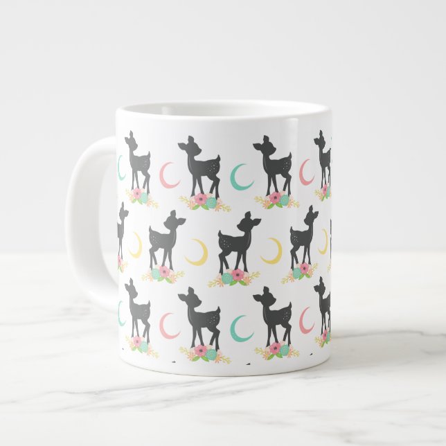 Hirschmuster, Baby Deer, Boho, Blume, Mond Jumbo-Tasse (Vorderseite Links)