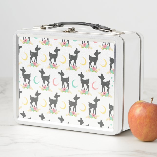 Hirschmuster, Baby Deer, Boho, Blume, Mond Metall Brotdose (Beispiel)