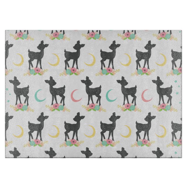 Hirschmuster, Baby Deer, Boho, Blume, Mond Schneidebrett (Vorderseite)