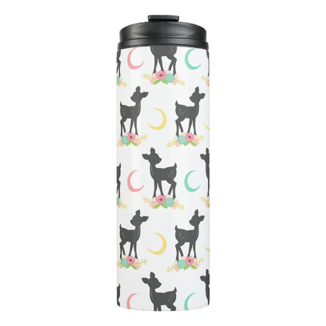 Hirschmuster, Baby Deer, Boho, Blume, Mond Thermosbecher (Vorderseite)