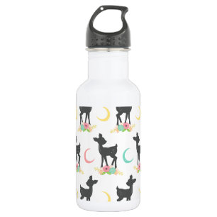 Hirschmuster, Babyhirsch, Boho, Blumen, Mond Edelstahlflasche