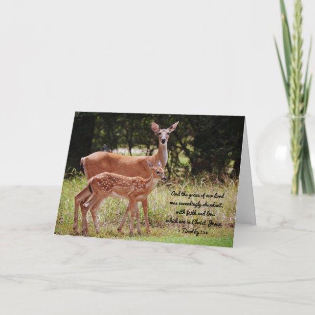 Hirschmutter und Baby Grace Bible Verse Card Karte (Vorderseite)