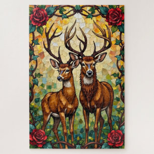 Hirschpaar Art Nouveau Buntglas Bogen