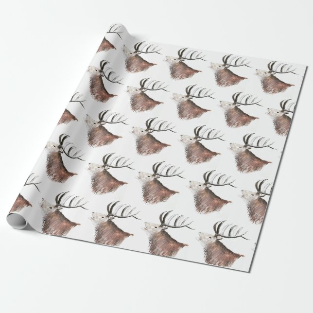 Hirschpattern Wasserfarbe Rustikale Weihnachtswrap Geschenkpapier (Ungerollt)