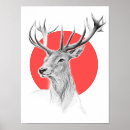 Hirschportrait zeichnend Roter Kreis Tierkunst Poster