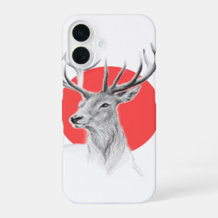 Hirschporträtzeichnung Roter Kreis Tierkunst iPhone 16 Hülle