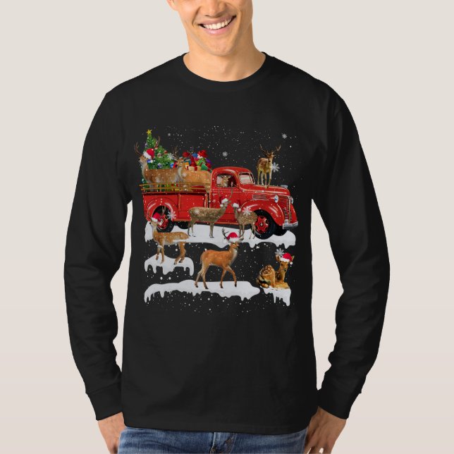 Hirschreiten Red Truck Frohe Weihnachts Weihnachte T-Shirt (Vorderseite)
