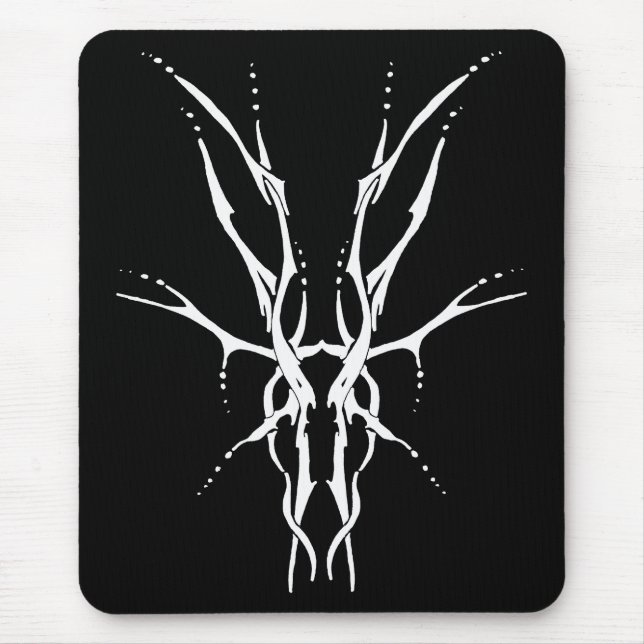 Hirschschädel-Stamm Tattoo Design - weiß auf schwa Mousepad (Vorne)