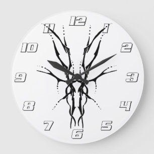 Hirschschädel Tribal Design für Hirschjäger schwar Große Wanduhr