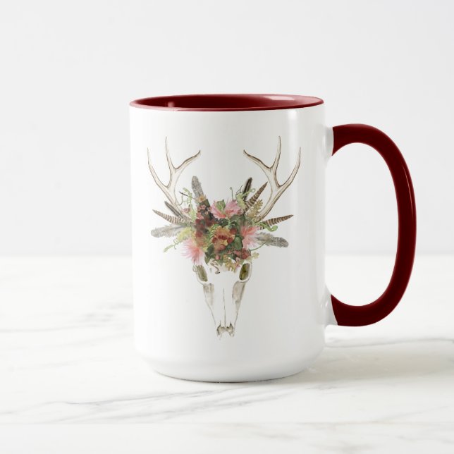 Hirschschädel und Blume Tasse (Rechts)