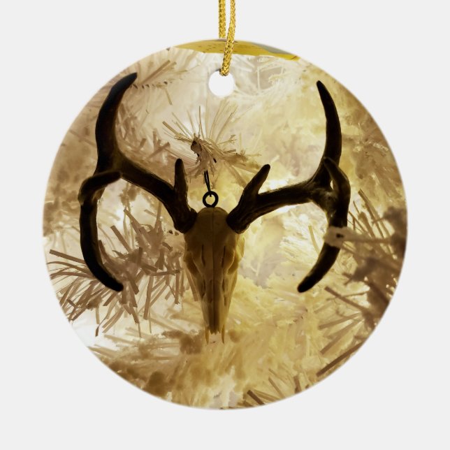 Hirschschädel-Weihnachtsbaum Keramik Ornament (Vorne)