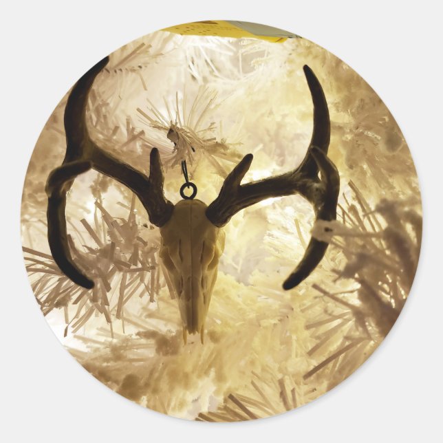 Hirschschädel-Weihnachtsbaum Runder Aufkleber (Vorderseite)
