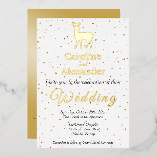 Hirschsilhouette & glitzernde goldene Konfetti Folieneinladung