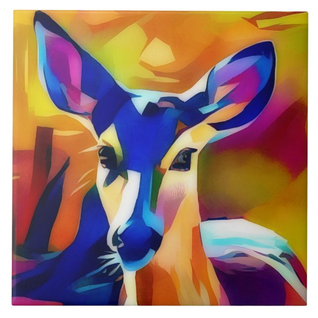 Hirschsüße Gesicht Pop Art Trivet Fliese (Vorderseite)