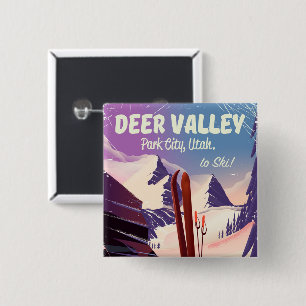 Hirschtal, Park City, Utah, Ski-Reiseplakat. Button