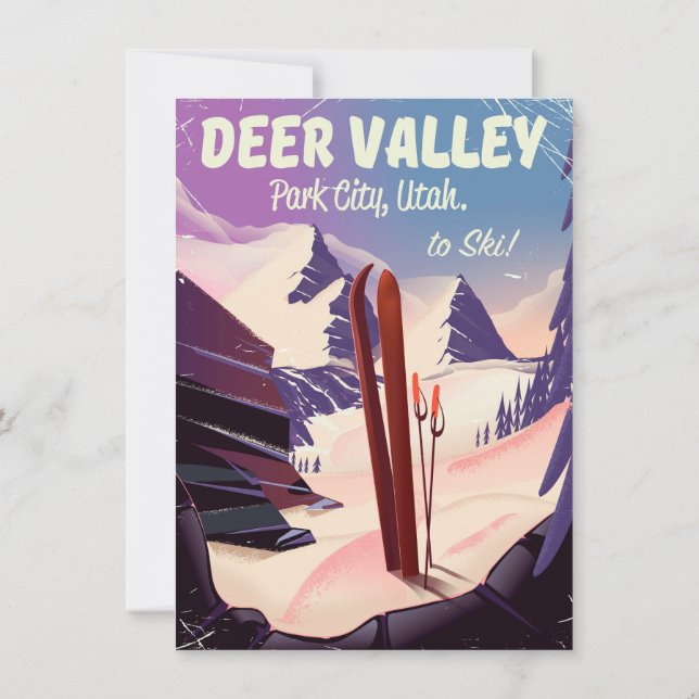 Hirschtal, Park City, Utah, Ski-Reiseplakat. Einladung (Rückseite)
