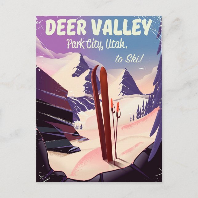 Hirschtal, Park City, Utah, Ski-Reiseplakat. Postkarte (Vorderseite)