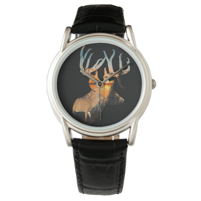 Hirschwache, Hirschjagd Armbanduhr (Vorderseite)