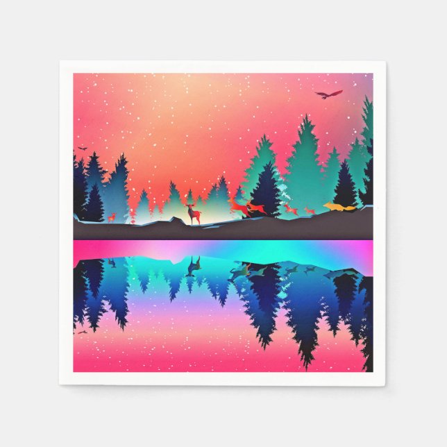 Hirschwald Berg Aurora borealis Serviette (Vorderseite)