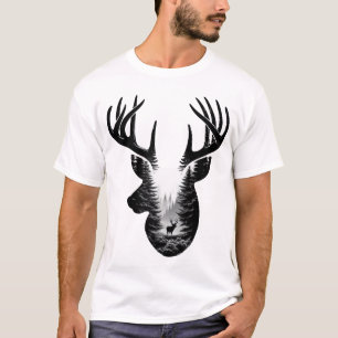 Hirschwald-Natur-Doppelbelichtungs-Silhouette-T-Sh T-Shirt