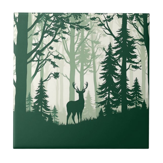 Hirschwald-Silhouette Naturszene Fliese (Vorderseite)