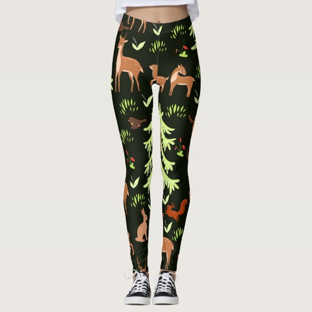 Hirschwald: Vintages Landschaftliches Muster. Leggings (Vorderseite)