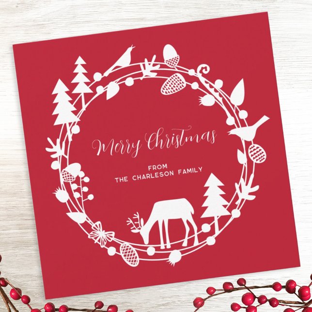 Hirschwald Weihnachten (Deer in the forest personalized Christmas or Holiday card)