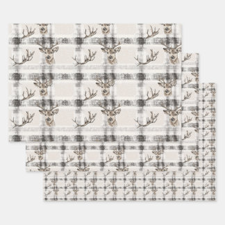 Hirschwald Winter Weihnachten Tartan Kariert 1 Geschenkpapier Set