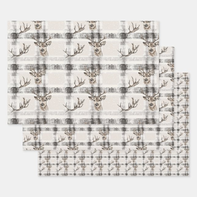 Hirschwald Winter Weihnachten Tartan Kariert 1 Geschenkpapier Set (Set)