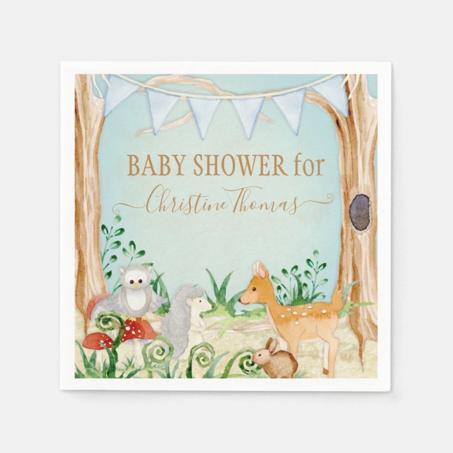 Hirschwaldtiere Igel Owl Boy Baby Dusche Serviette (Vorderseite)