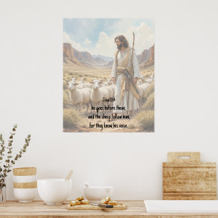 Hirte geht vor ihnen Bibel Schrift Poster