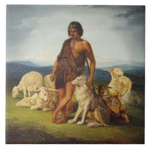 Hirte in einer ländlichen Landschaft Fliese