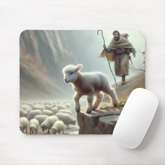 Hirte mit Lamm auf der Bergklippe Mousepad (Mit Mouse)
