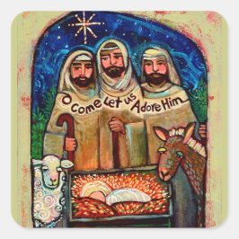 Hirten auf den Manger Weihnachtsaufklebern Quadratischer Aufkleber