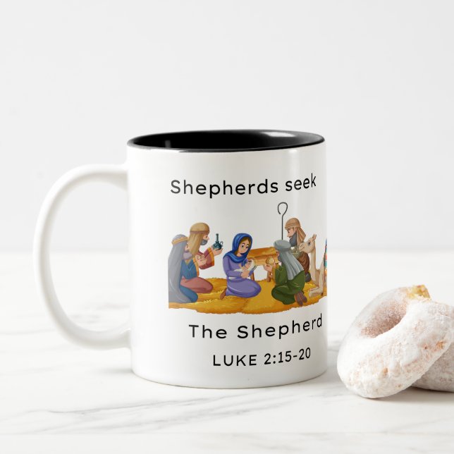 Hirten suchen den Hirten Zweifarbige Tasse (Mit Donut)