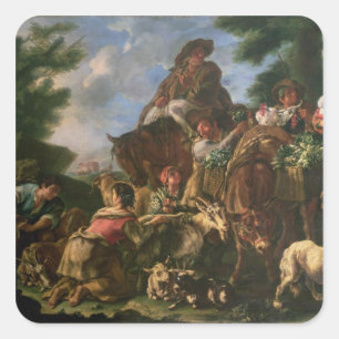 Hirtengruppe mit Pferd Quadratischer Aufkleber