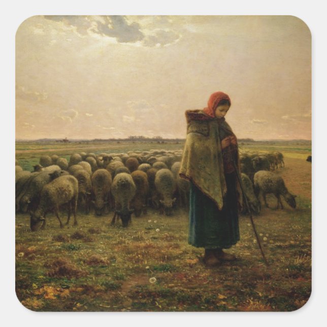Hirtin mit ihrer Flock, 1863 Quadratischer Aufkleber (Vorderseite)