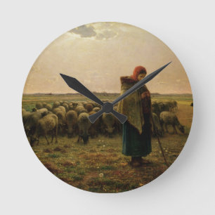 Hirtin mit ihrer Flock, 1863 Runde Wanduhr