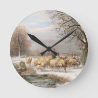 Hirtin mit ihrer Flock in einer Winterlandschaft (