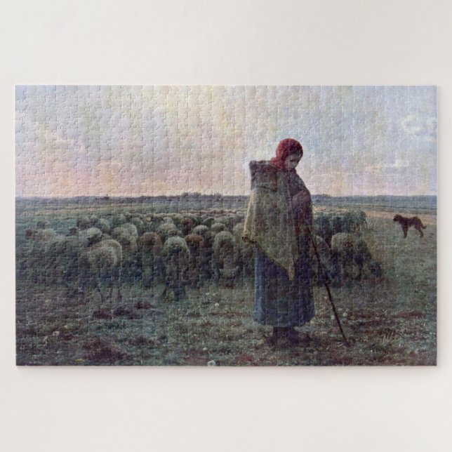 Hirtin mit ihrer Flock, Jean-Francois Millet (Horizontal)