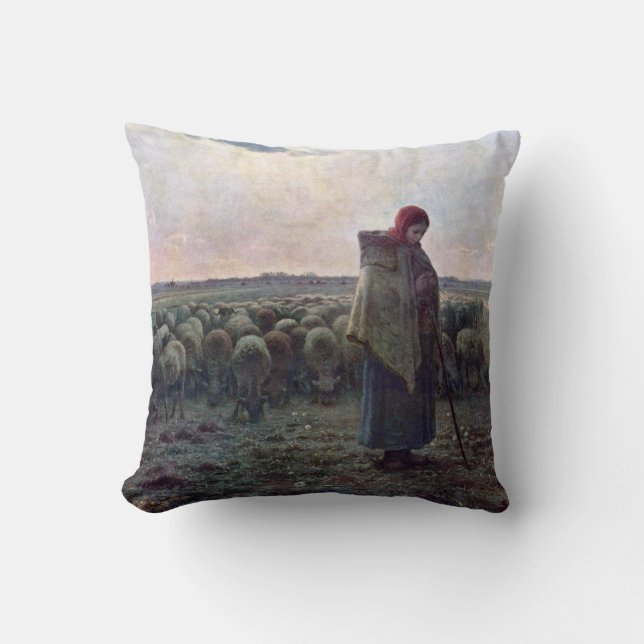 Hirtin mit ihrer Flock, Jean-Francois Millet Kissen (Vorderseite)