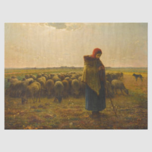 Hirtin mit ihrer Flock von Jean-Francois Millet Seidenpapier
