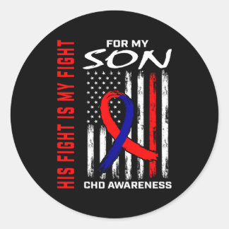His Fight Son Chd Awareness American Usa Flag Grap Runder Aufkleber