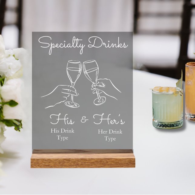His & Hers Drinks - Special Wedding Drink Bar Sign Acrylschild (His & Hers Specialty Drink Wedding Bar Sign)