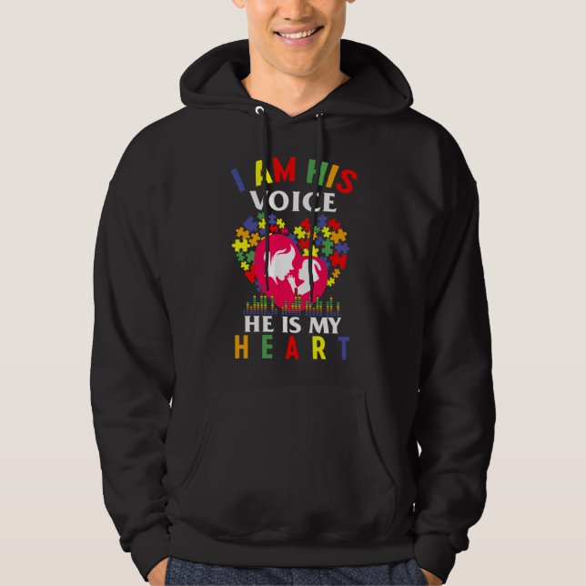 His Voice Is Me Autism Awareness Day Fitted Hoodie (Vorderseite)