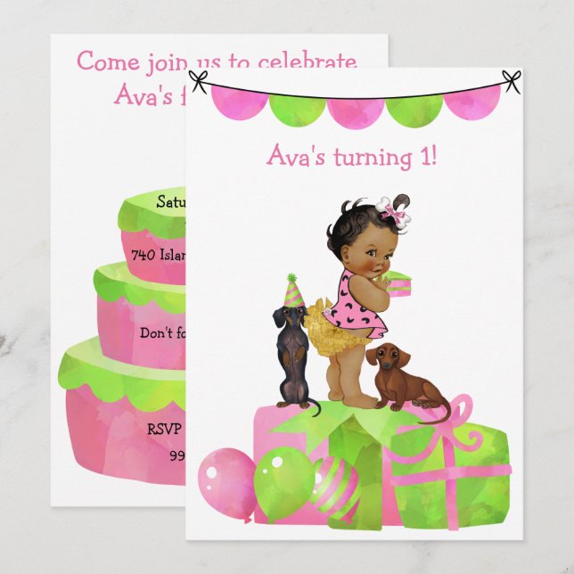 Hispanic Baby Girl Dackel Party Einladung (Vorne/Hinten)