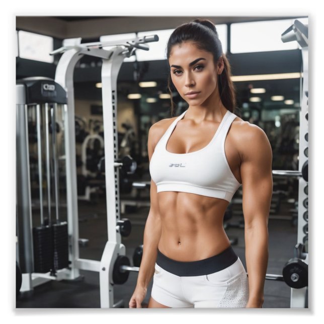 Hispanic Fit Athletic Girl in Lycra, Gym Fotodruck (Vorne)
