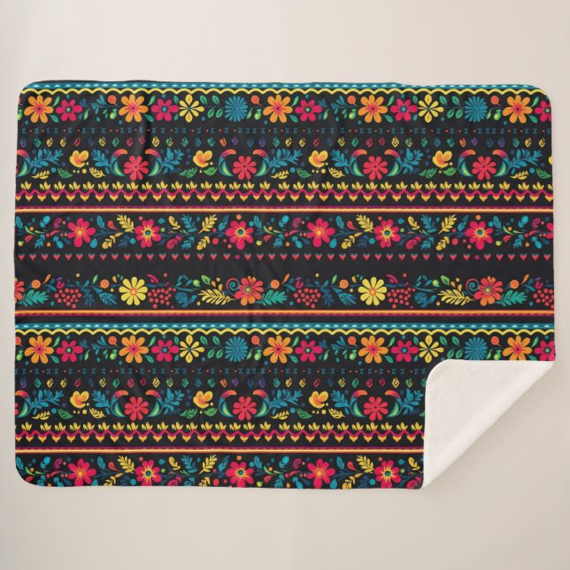 Hispanic Folk Art Pattern Sherpadecke (Vorderseite (Horizontal))